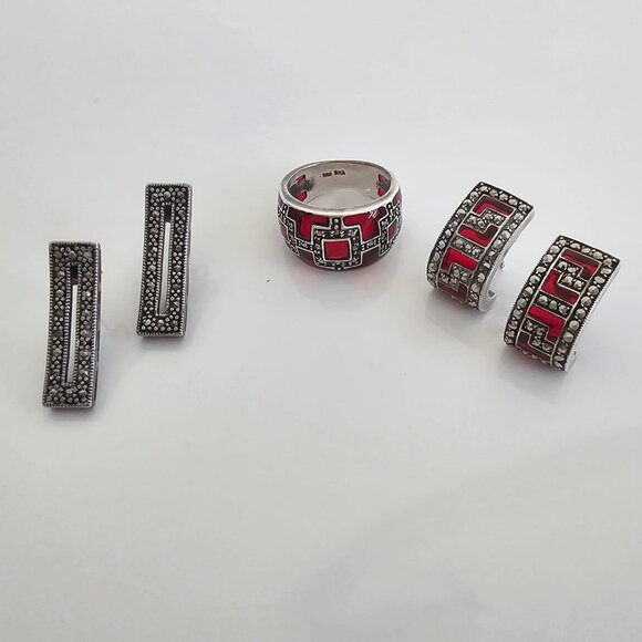 MARCASITE JEWELLERY -BUNDLE! - 1 RING & 2 PAIRS OF EARRINGS! - Picture 14 of 14